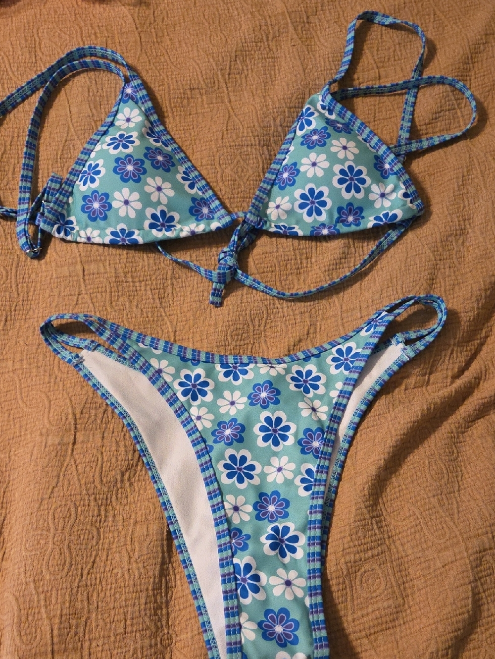 Floral Blue Triangle Bikini Set